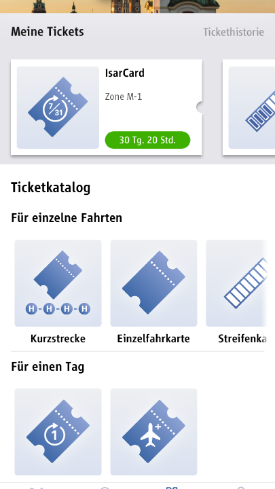 Screenshot, der einen digitalen Fahrschein für den ÖPNV in der App MVGO zeigt