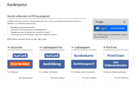 Screenshot, der zeigt, wie Sie im MVG Kundenportal bequem IsarCard Abos bestellen können.